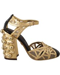 Dolce & Gabbana - Black Gold Leather Studded Ankle Straps Shoes Lamb Leather - Lyst