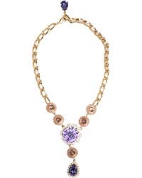 Dolce & Gabbana - Brass Crystal Pearl Floral Pendant Jewelry Necklace - Lyst