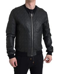 Dolce & Gabbana - Leather Full Zip Bomber Jacket - Lyst
