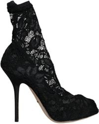 Dolce & Gabbana - Lace Stretch Heels Mid Calf Boot Shoes - Lyst