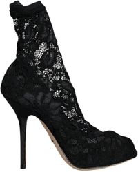 Dolce & Gabbana - Lace Stretch Heels Mid Calf Boot Shoes - Lyst