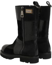 Dolce & Gabbana - Black Patchwork Leather Mid Calf Boots Shoes - Lyst