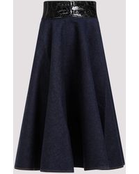 Alaïa - Denim Blue Belt Cotton Midi Skirt - Lyst