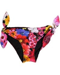 Dolce & Gabbana - Black Floral Print Swimsuit Bikini Bottom Swimwear - Lyst
