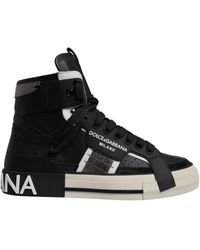 Dolce & Gabbana - Black Silver Leather High Top Sneaker Shoes - Lyst
