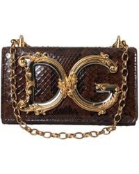 Dolce & Gabbana - Brown Python Leather Dg Girls Crossbody Phone Bag - Lyst