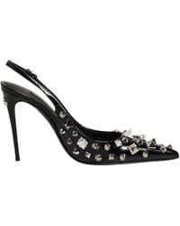 Dolce & Gabbana - Black Studded Leather Heels Slingbacks Shoes - Lyst