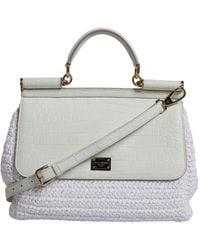 Dolce & Gabbana - White Rafia Leather Top Handle Crossbody Bag - Lyst