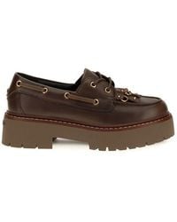 Pinko - Brown Calf Leather Bos Taurus Platform Loafers - Lyst