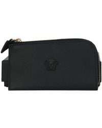 Versace - Smooth Leather Matte Medusa Head Organizer Zip Card Case Wallet - Lyst