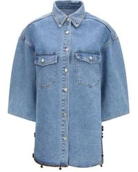 Ella - Blue Cotton Denim Jacket - Lyst
