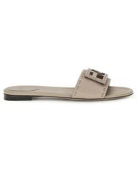 Fendi - Gray Calf Leather Bos Taurus Flat Sandals - Lyst