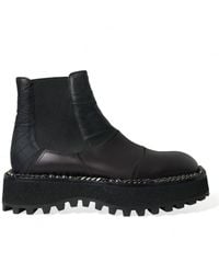 Dolce & Gabbana - Black Leather Slip On Stretch Chelsea Boots Shoes - Lyst