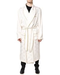 Dolce & Gabbana - Ivory Silk Logo Men Wrap Robe Coat Jacket - Lyst