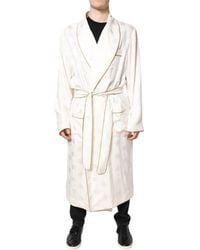 Dolce & Gabbana - Ivory Silk Logo Men Wrap Robe Coat Jacket - Lyst