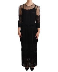 Dolce & Gabbana - Midi Dress 34 Sleeves Lace Fringe - Lyst