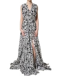 Dolce & Gabbana - Black White Logo Sleeveless Floor Length Maxi Dress - Lyst