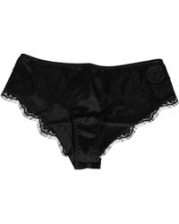 Dolce & Gabbana - Black Silk Satin Floral Lace Panty Brief Underwear - Lyst