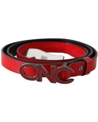 CoSTUME NATIONAL - Red Black Reversible Leather Logo Buckle Belt - Lyst