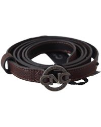 CoSTUME NATIONAL - Brown Skinny Leather Round Logo Buckle Belt - Lyst