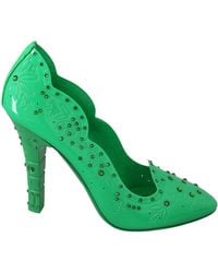 Dolce & Gabbana - Dolce Gabbana Green Crystal Floral Heels Cinderella Shoes - Lyst