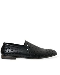 Dolce & Gabbana - Black Leather Perforated Loafers Shoes - Lyst