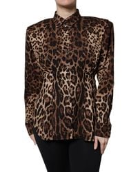 Dolce & Gabbana - Brown Leopard Silk Button Down Coat Jacket - Lyst