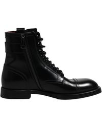 Dolce & Gabbana - Black Leather Mid Calf Boots Lace Up Shoes - Lyst