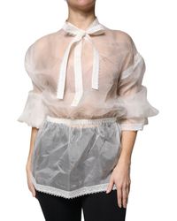 Dolce & Gabbana - White Ascot Collar Long Sleeves Blouse Top - Lyst