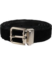 Dolce & Gabbana - Black Velvet Silver Tone Metal Buckle Belt - Lyst