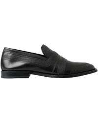 Dolce & Gabbana - Black Leather Slipper Loafers Stitched Shoes - Lyst