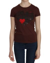 Exte - Brown Heart Print Crew Neck T - Lyst