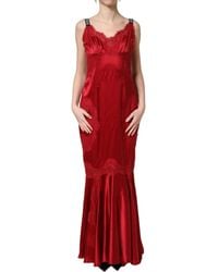 Dolce & Gabbana - Red Silk Sleeveless Maxi Long Lace Trim Dress - Lyst
