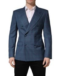Dolce & Gabbana - Blue Checked Double Breasted Men Suit Jacket - Lyst