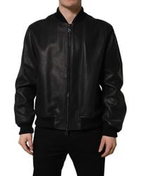 Dolce & Gabbana - Black Leather Full Zip Men Biker Jacket - Lyst