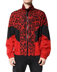Dolce & Gabbana - Red Leopard Nylon Bomber Full Zip Jacket - Lyst