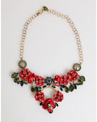 Dolce & Gabbana - Rose Floral Crystal Embellished Statement Jewelry Necklace - Lyst