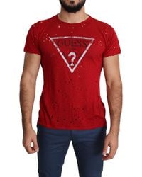 Guess - Cotton Logo Print Casual Top Perforated T-Shirt - Lyst