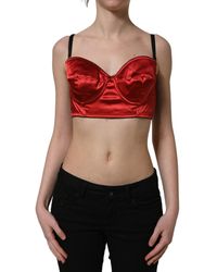 Dolce & Gabbana - Polyester Satin Bustier Cropped Tank Top Elastane - Lyst