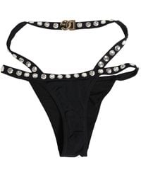 Dolce & Gabbana - Black Crystal Embellished Bikini Bottom Swimwear - Lyst