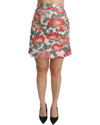 Dolce & Gabbana - Dolce Gabbana Green Red Floral High Waist Mini Skirt - Lyst