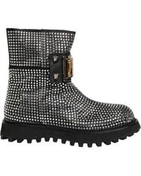 Dolce & Gabbana - Black Crystal Embellished Short Boots Shoes - Lyst