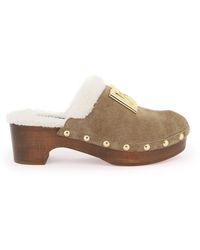 Dolce & Gabbana - Suede And Faux Fur Clogs With Dg Logo. - Lyst