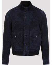Tom Ford - Navy Suede Lamb Leather Bomber Jacket - Lyst