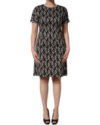 Dolce & Gabbana - Black Logo Print Cotton Knee Length Dress - Lyst