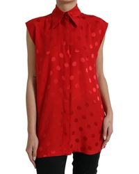 Dolce & Gabbana - Red Polka Dot Sleeveless Collared Blouse Top - Lyst