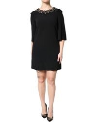 Dolce & Gabbana - Black Crystal Embellished Round Neck Mini Dress - Lyst