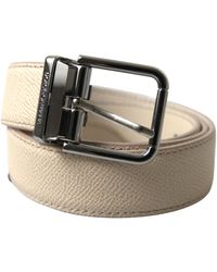 Dolce & Gabbana - Beige Leather Metal Buckle Men Cintura Belt - Lyst