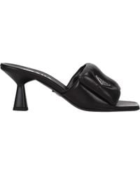 Prada - Black Leather Platform Sandals - Lyst