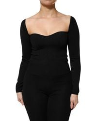 Dolce & Gabbana - Black Viscose Long Sleeve Pullover Blouse Top - Lyst